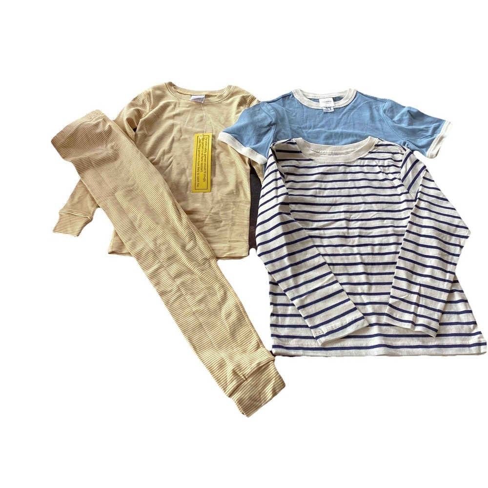 Hanna Andersson Pajama Set 110 US 5 Yellow White Striped Long Sleeve+(2) Tees